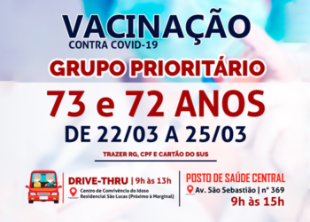 Ibiúna inicia vacinação para grupo prioritário de 72 e 73 anos na próxima segunda-feira (22)