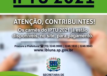Carnês do IPTU 2021 estão liberados no site da Prefeitura de Ibiúna