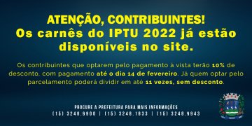 IPTU 2022: Prefeitura de Ibiúna disponibiliza carnês